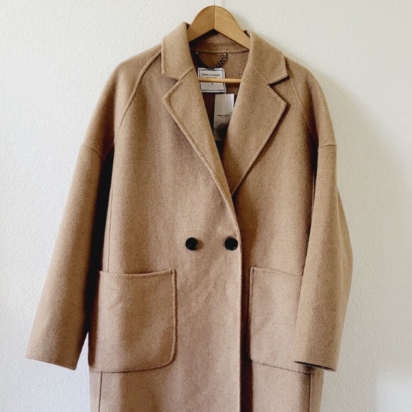 Unworn Belle & Bloom Publisher Double Breasted Wool Blend Coat in Oat - Picture 5 of 10